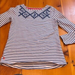 JOULES 4 Blue Stripe Harbor Luxe Knit Top Cut Out Bib Detailing